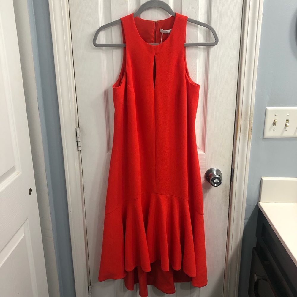Trina Turk Orange High Low Sleeveless Petal Dress With Keyhole